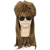 yuehong Adult Long Curly Light Brown Mullet Mens Wig 70s 80s Rocker Star Style Wig Heat Resistant Synthetic Fibers Soft Breathable Costume Hair