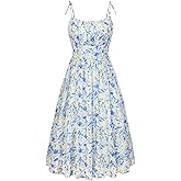 Belle Poque Floral Dress for Women Spaghetti Strap Midi Sundress 2026 Summer Spring Casual Dresses with Pockets