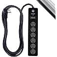 GE 6-Outlet Surge Protector, 10 Ft Extension Cord, Power Strip, 600 Joules, Twist-to-Close Safety Covers, Protected Indicator Light, UL Listed, Black, 37442
