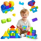 Pairez Toys Multi-Shape Magnetic Blocks, Large Building Blocks Set | 20 PCS Blocks, 7 Colors &amp; 7 Shapes, Stack &amp; Build, Sensory Click Sounds, Montessori Learning Toy, Travel Toys for Kids 3-5