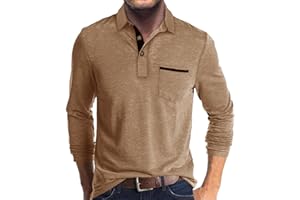 LEXIART Mens Fashion Polo Shirts Cotton Classic Long Sleeve Thermal Button Shirt with Pocket