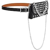 Women Fanny Waist Bag PU Leather Belt Bag for Women Fanny Pack Mini Belt Bag Crossbody Waist Purse Y2K Chain Bag Detachable (Rivet Black)