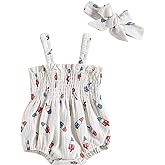 Amnnchya Baby Girl 4th of July Outfit Ice Cream Sleeveless Fourth of July Romper Newborn Independence Day Clothes