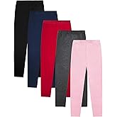 VOGRYE 5 Pack Girls Leggings Thick Cotton Leggings for Kids Full Length Pants Stretchy