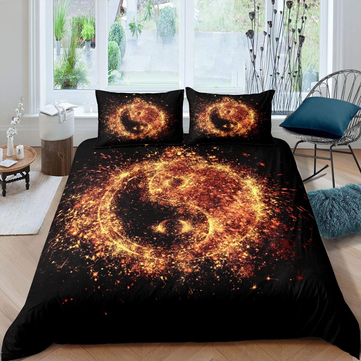 Yin Yang Bedding Set for Girls Boys Boho Trippy Psychedelic Art Comforter Cover Yin Yang Spark Duvet Cover Gossip Bedding & Linen Single Bedding 2Pcs