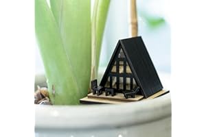 JULEASEL Modern Black A-Frame Mini Cabin with Removable Roof, Plant Mini Treehouse – Miniature Treehouse for Fairy Gardens, Plant Pots & Desktop Décor