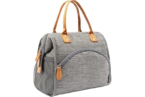FlowFly Insulated Lunch Bag Wide-Open Lunch Box Large Tote Leakproof Cooler with Drink Holder and Multi Pockets for Women Men Adult Kids Work Picnic Travel Beach Hiking, Grey