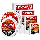 12 Pack Stretched Canvases for Painting, Multi Size Canvas 11x14, 8x10, 5x7, 4x4, Round Canvas with 8x8,10x10, Cotton Primed Paint Blank Canvas for Oil Paint, Acrylic Paint, for Beginners, Artists.