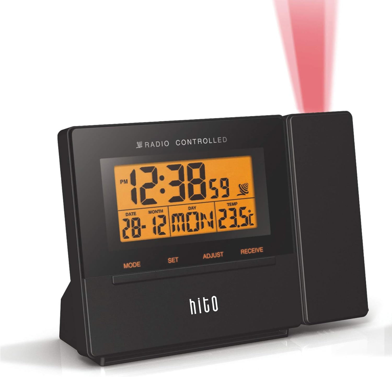 HITO Atomic Radio Controlled Projection Alarm Clock w/Date, Temperature