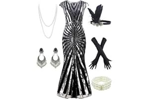 LETTER LOVE Women 1920S Gatsby Sequin Mermaid Formal Evening Dress with 20s Accessories Costume