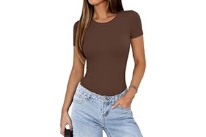 Avidlove Women's Short Sleeve Bodysuit Crew Neck Thong Body Suits Basic Tee Shirts Body Suit Going Out Top Outfit