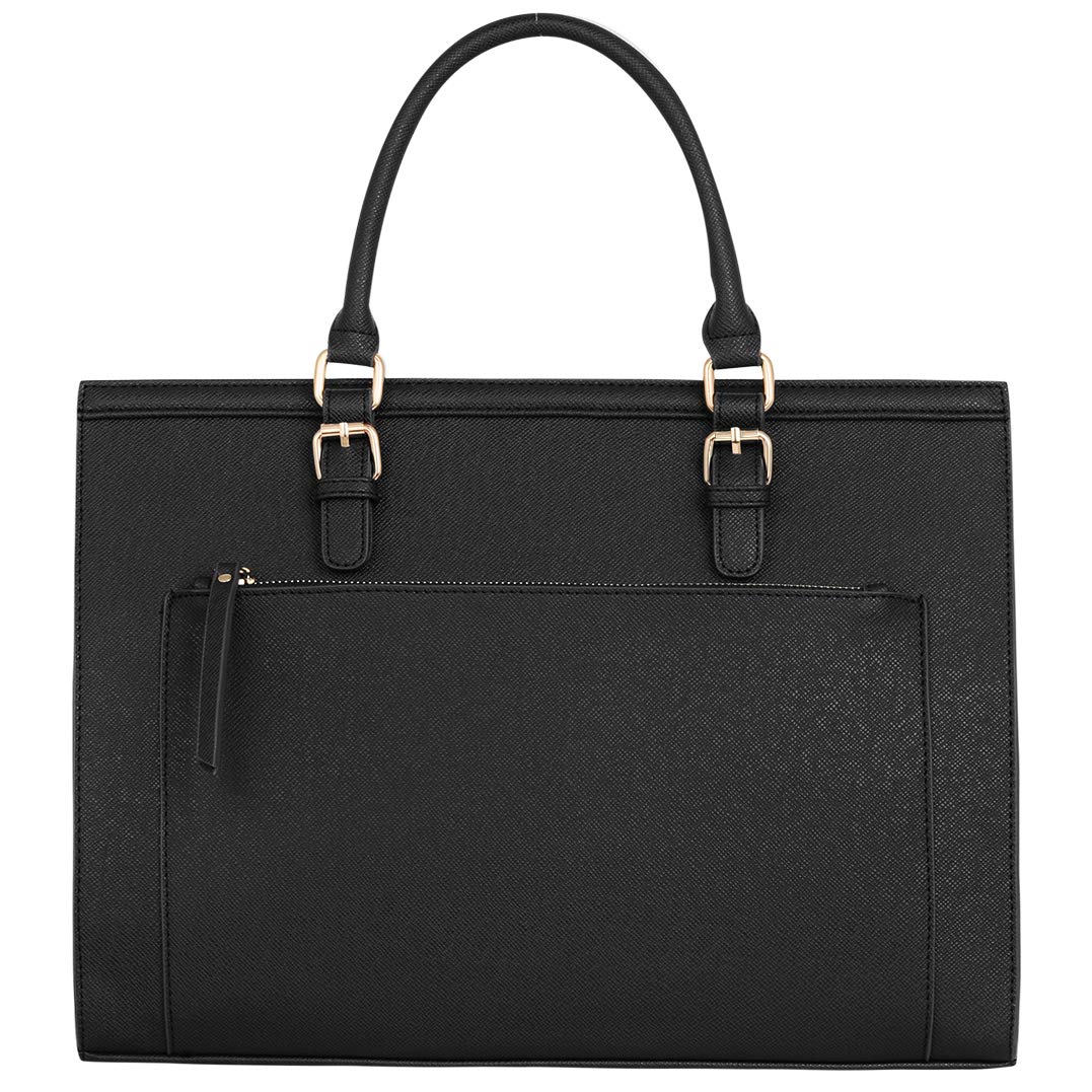 CRAZYCHIC - Women's Large Tote Shopper Bag - Lady Zipper Briefcase Satchel Handbag - Faux Saffiano Leather Multiple Compartment Pockets Bag - Work School Laptop Business A4 Capacity - Black