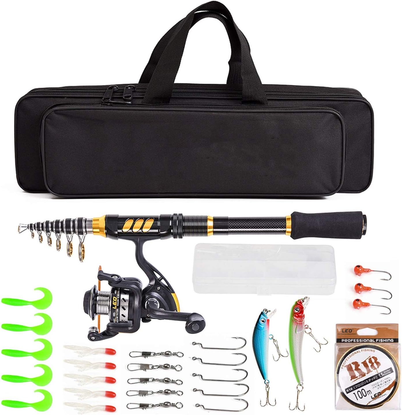 Telescopic Fishing Rods Reel Combo 100M Fishing Line Lures Hooks Jig