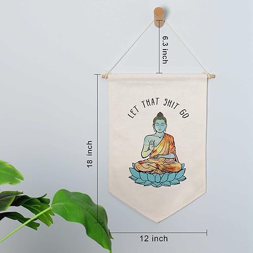 Buddha Wall Linen Hanging Banner, Let That Sh-it Go, Funny Poster