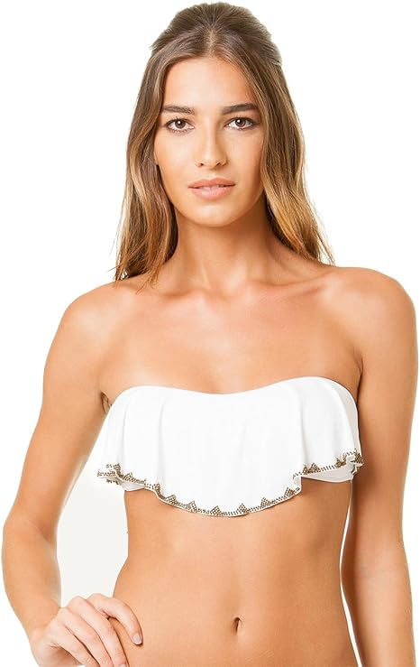 black ruffle bandeau bikini top
