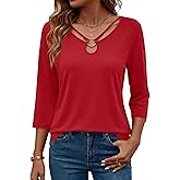 Rapbin 3/4 Length Sleeve Womens Tops Summer Cut Out Ring Keyhole Neck Dressy Casual Crew Neck Tee Shirts 2026