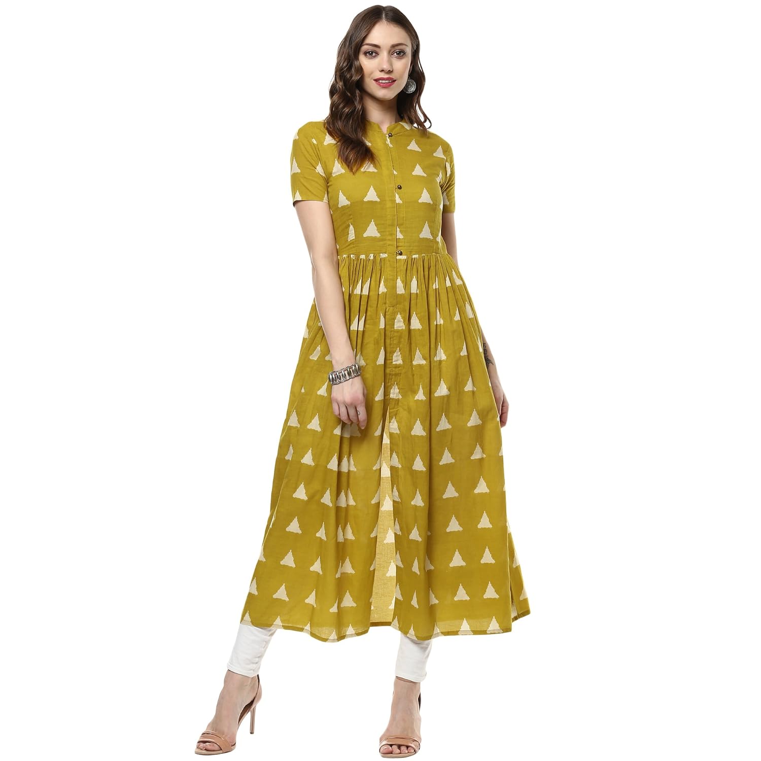 indian virasat women's cotton front slit kurti (yellow)