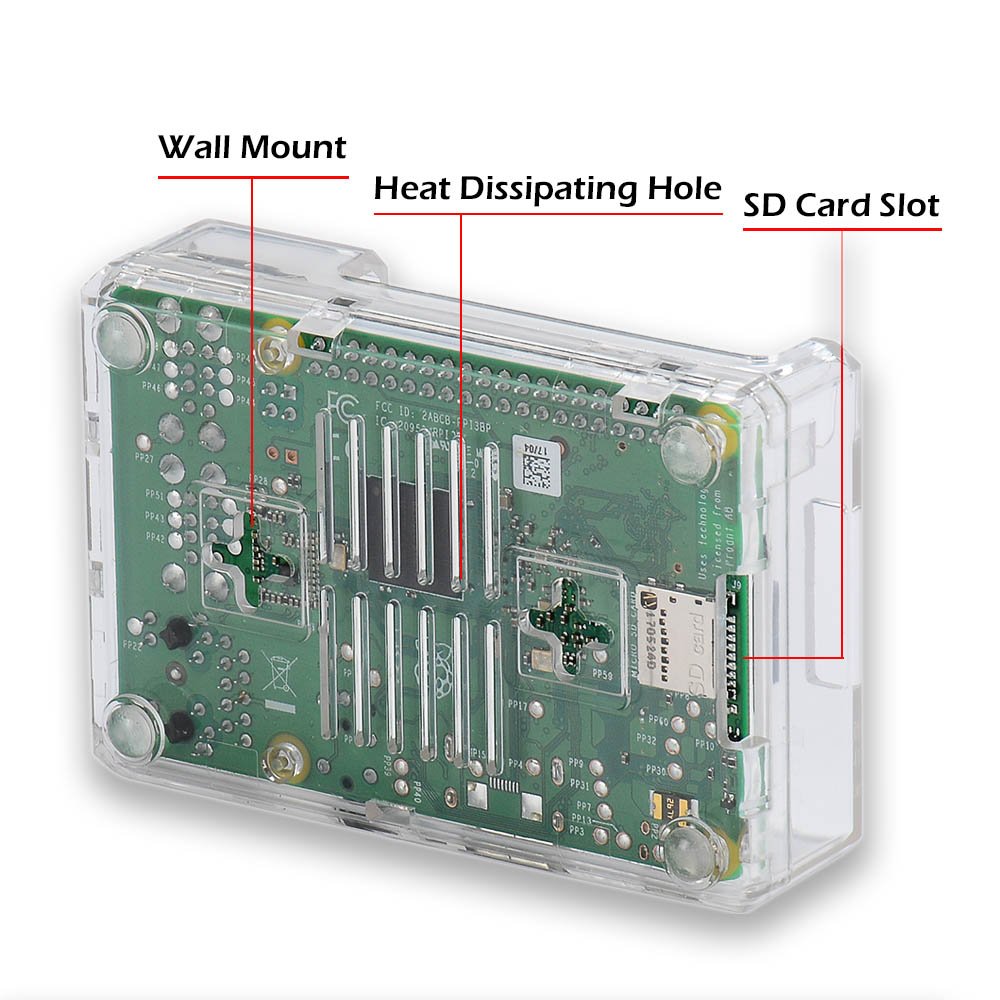 Raspberry Pi 3B+ Case - Transparent with Heatsink - Access to All Ports