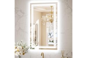 Keonjinn LED Bathroom Mirror 24" x 40" with Frontlit and Backlit, Stepless 3 Colors Temperature & Dimmable Vanity Mirror with