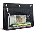 YoeeJob 1 Pack Pencil Pouch for 3 Ring Binder, Expandable Binder Pouches with Zipper, Large Capacity Pen Holder Case with Clear Window School Class Office Organizers, Black