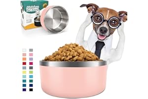 IKITCHEN Dog Bowl for Food and Water, 64 Oz Stainless Steel Pet Feeding Bowl, Durable Non-Skid Insulated Heavy Duty with Rubber Bottom for Medium Large Dogs (64 Ounces/8 Cup, Peach)