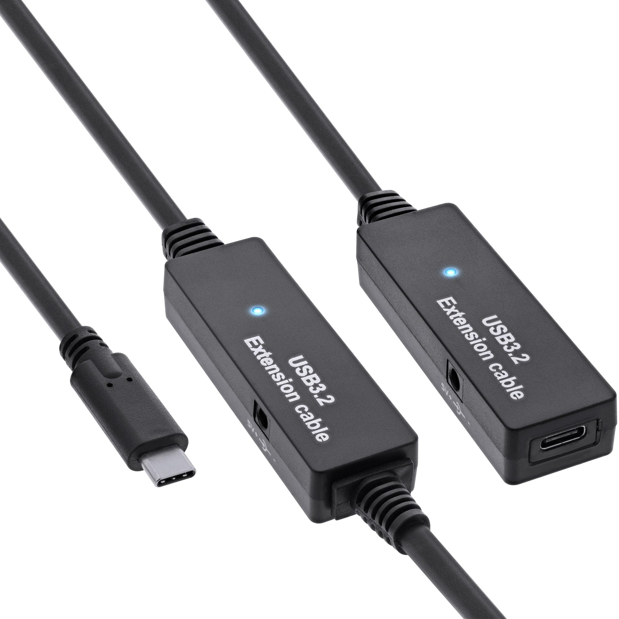 InLine USB 3.2 Gen.1 Active Extension, USB-C Male to USB-C Female, Reaper Cable with Signal Amplification, Long Distances, for Hard Drives, Printers, Webcams, Keyboards and More, 15m, 35656C