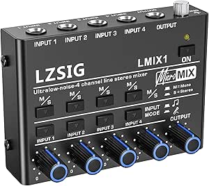 LZSIG Audio Mixer Compatible with Dynamic Microphones Ultra Low-Noise 4 Channel Mixer Audio Stereo Line Mixer for Recording Studio Console Stage Small Club Bar Mixer Extension - LMIX1(4 IN 1 OUT)