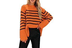 KIRUNDO Women's Striped Knit Oversized Fall Sweaters 2024 Trendy Clothes Crewneck Winter Pullover Sweater Side Split