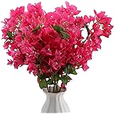 30 Inch Silk Bougainvillea Artificial Flowers,UV Resistant,Pack of 6 pcs, 18 Branch, Faux Flower Stems,Fake Bougainvillea Vines, Using for Wedding & Porch & Home & Party & Garden Decor(Rose Red)