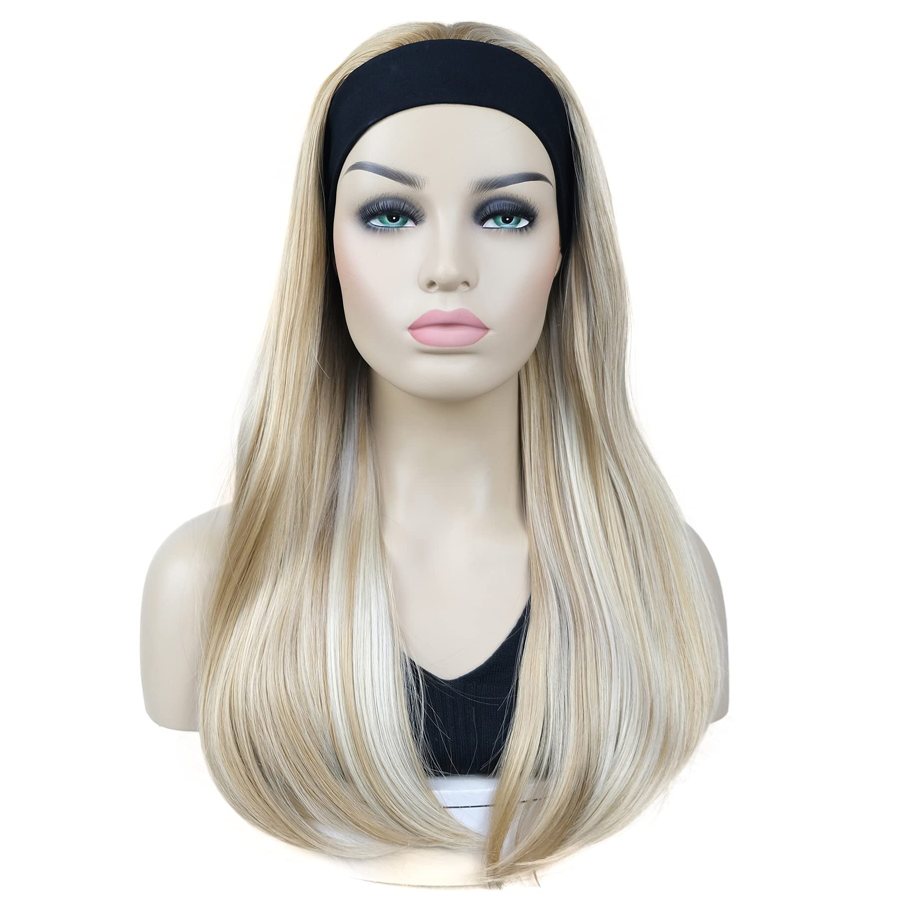 Lydell Long 3/4 Women's wigs hairpiece Straight with Adjust Black Headband wig Synthetic Hair (24H613 Blonde Highlights)