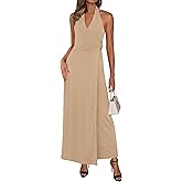 PRETTYGARDEN Halter Dresses for Women 2026 Elegant Classy Spring V Neck Tie Backless Summer Wedding Guest Cocktail Midi Dress