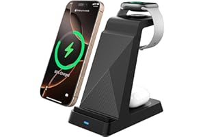 QWOSE 2025 3 in 1 Charging Station Fast Charging for iPhone,Wireless Charger for iPhone 17 16e 16 15 14 13 12 11 X Pro Max & Apple Watch - Wireless Charging Station for AirPods 4 3 2 Pro