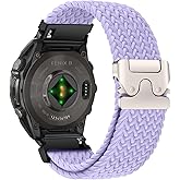 Nylon Braided Watch Band for Garmin Fenix 8 43mm/Fenix 7S Pro Solar/Fenix 7S/Fenix 6S/ Fenix 6S Pro/Descent Mk3S/Mk3Si, Secure Parachute-Style Buckle Strap for Garmin QuickFit 20 mm, Light Purple