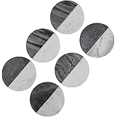 GoCraft White & Grey Marble Coasters – Set of 6 Round Handcrafted Stone Drink Coasters – Elegant Natural Marble for Beverages, Wine Glasses, Coffee Mugs, Bar, Kitchen & Tabletop Protection