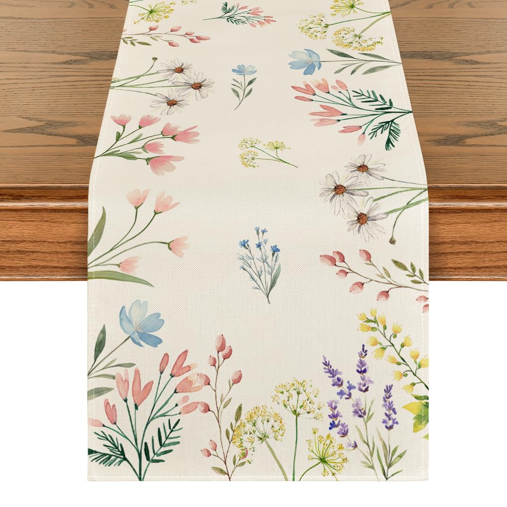 Artoid Mode Floral Leaves Spring Table Runner, Seasonal Flowers Summer Kitchen Dining Table Decoration for Home Party 40x180 cm