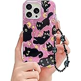 Fycyko Phone Case for iPhone 16 Pro Max Cute Cat Pattern Aesthetic Cool Girly with Phone Charms Strap Chain Protective Case for iPhone 16 Pro Max-Pink