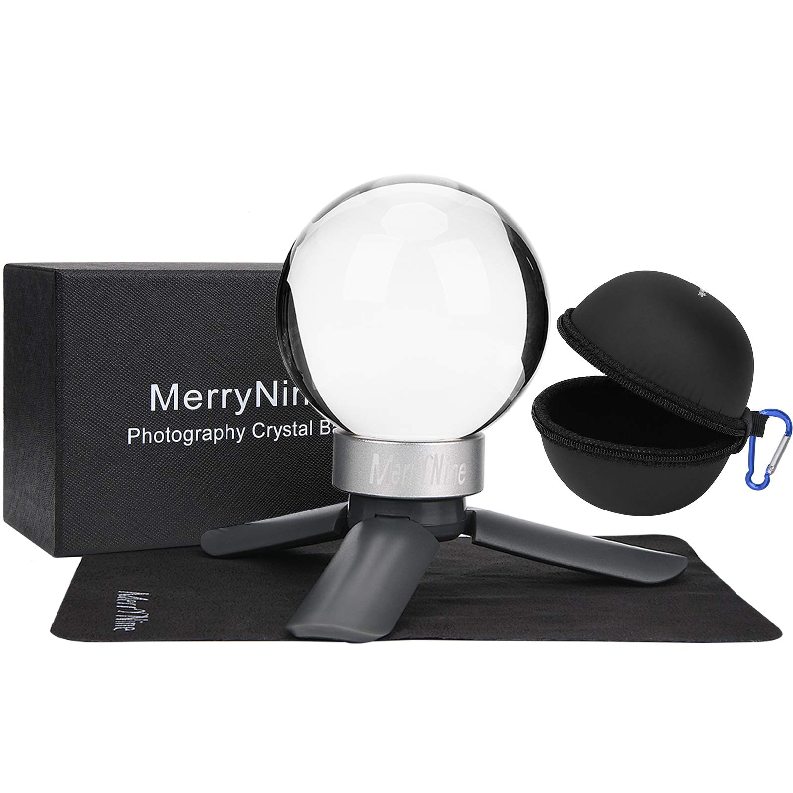 MerryNine K9 Crystal Photography Ball, K9 Lens Ball with Mini Tripod, Universal Camera Interface Round Metal Base and Pouch, for Photo Teaching Light Spectrum Physics Art Decor (70mm)