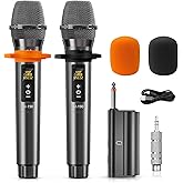 HWWR Karaoke Microphone Wireless Mic, Universal Professional UHF Dynamic Mic System with Receiver, Handheld Cordless Microphones for Singing,Wedding, DJ, Party, Speech, Church, Plug and Play