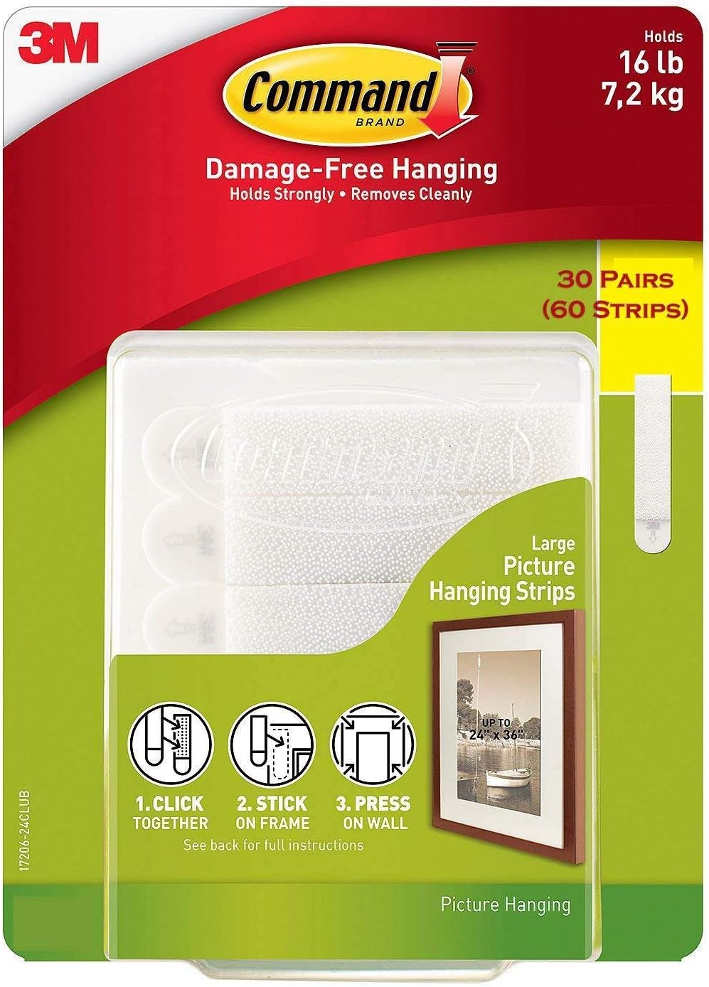 Command Large Picture Hanging Strips 17206 30 Pairs Damage-Free