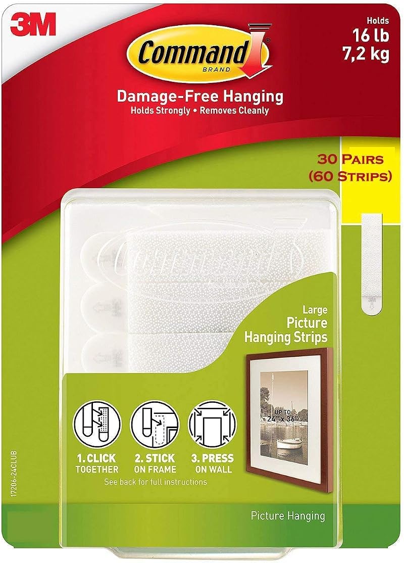 Command Large Picture Hanging Strips 17206 30 Pairs Damage-Free