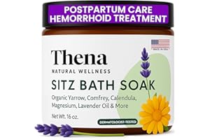THENA NATURAL WELLNESS Best Organic Sitz Bath Soak Postpartum Care & Post Partum Essentials, Natural Hemorrhoid Treatment for Women & Moms with Epsom Dead Sea Salt Witch Hazel, Sitz Bath for Toilet, Thena