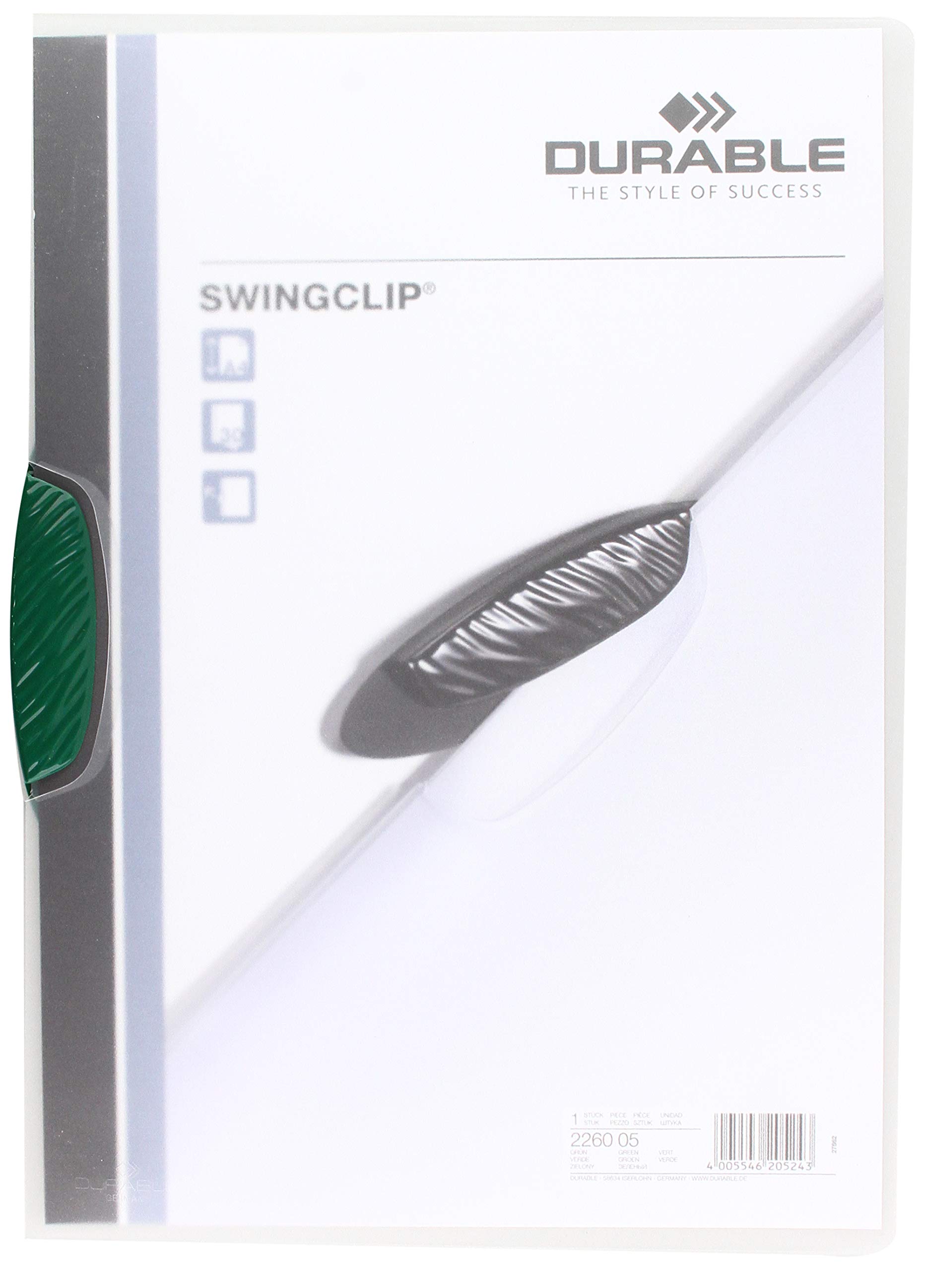 Durable 2260 Swingclip A4 Folder with Green Clip, Each