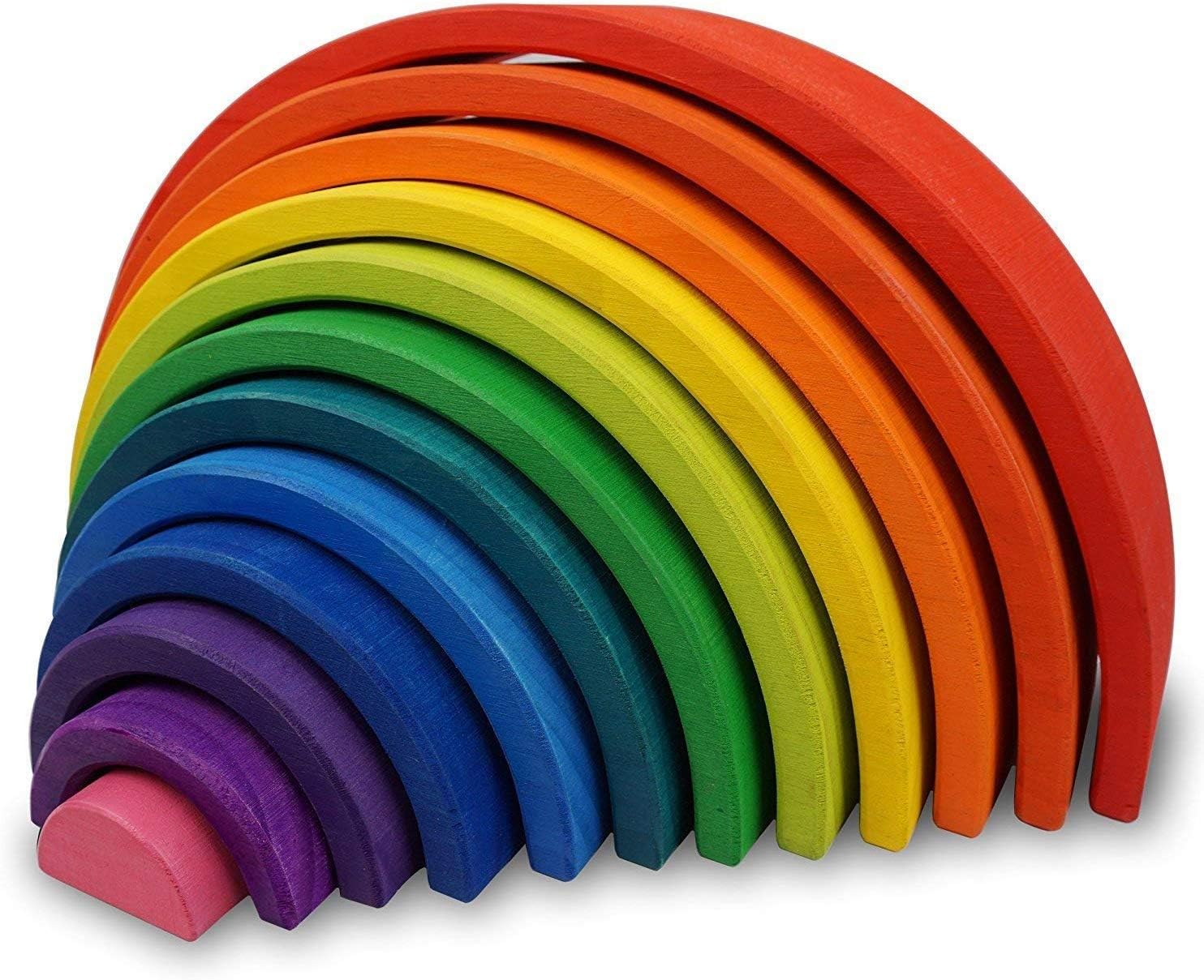 Gamez Galore Wooden 12 Piece Rainbow Colourful Stacking Toy