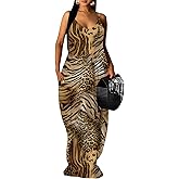 SUZONANA Women's Plus Size Summer Dresses Spaghetti Print Midi Dresses Long Loose Sundresses