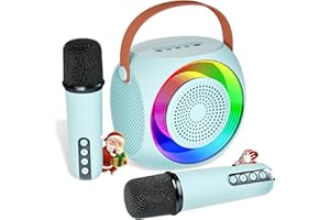 MicPioneer Karaoke Machine for Kids, Bluetooth Speaker with 2 Wireless Microphone and LED Lights for Home Party, Birthday Gifts for Girls Ages 4, 5, 6, 7, 8, 9, 10, 12+(Blue)