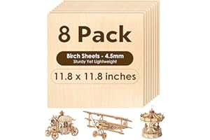 ANAIRSMO Birch Plywood Sheets 4.5mm, 8 Pack Plywood Sheets 11.8 x 11.8 Inch, Wood for Laser Cutting and Engraving, Stronger Than 3mm Basswood, Lightweight Yet Sturdy 0.18 inch Birch Wood Sheets