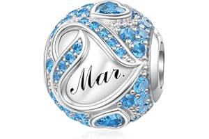 JIAYIQI Birthstone Charms for Bracelet Necklace 925 Sterling Silver Bead Love Heart Charms Happy Birthday Charms for Women