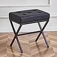 Cpintltr Ottoman Foot Stool Tufted Vanity Stool Ottomans Thickened Cushion Footstool Mulifunctional Shoe Changing Seat Step Stools with Metal X Leg for Living Room Bedroom Faux Leather Black