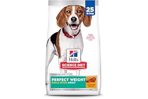 Hill's Science Diet Perfect Weight, Adult 1-6, Weight Management Support, Small Kibble, Dry Dog Food, Chicken Recipe, 25 lb Bag