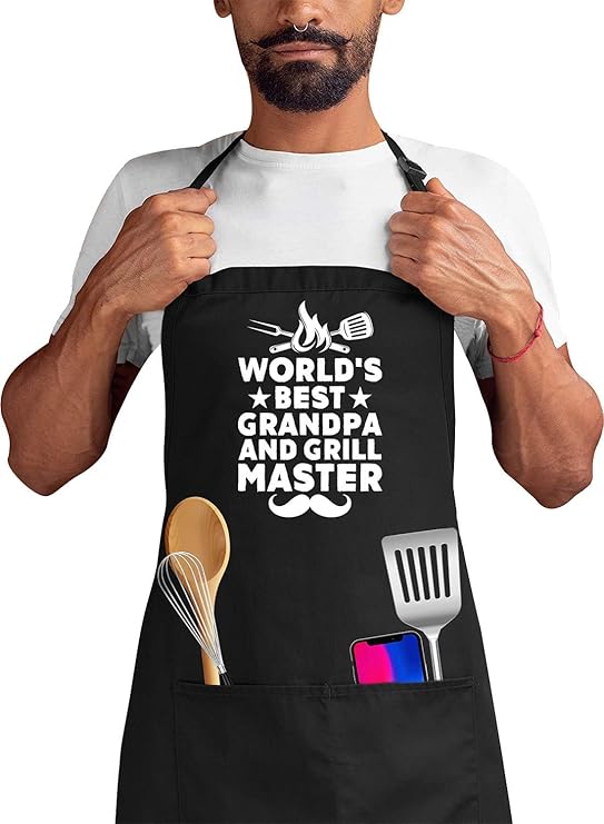 Worlds Best Grandpa and Grill Master Cooking 2 Pocket Apron